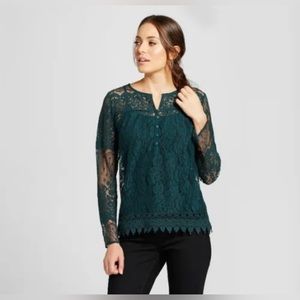 Knox Rose Women’s Long Sleeve Lace Henley Top Green Size medium